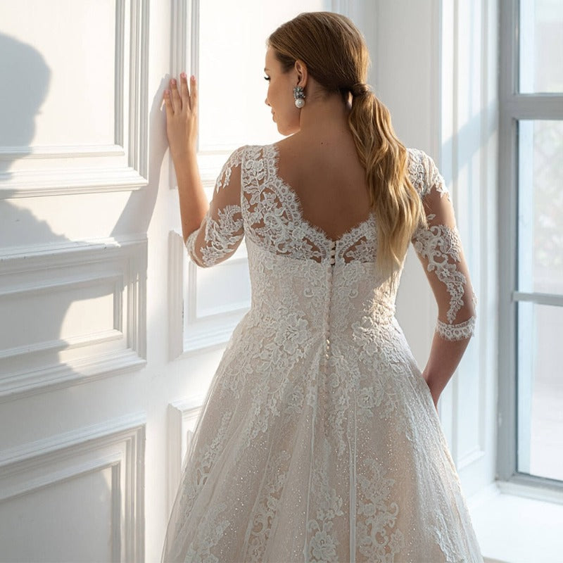 v back lace wedding dress-formal elegance