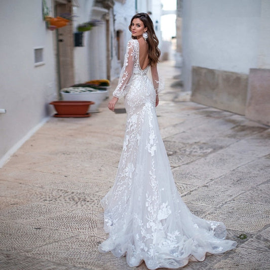 open back lace mermaid wedding dress wd1102-formal elegance