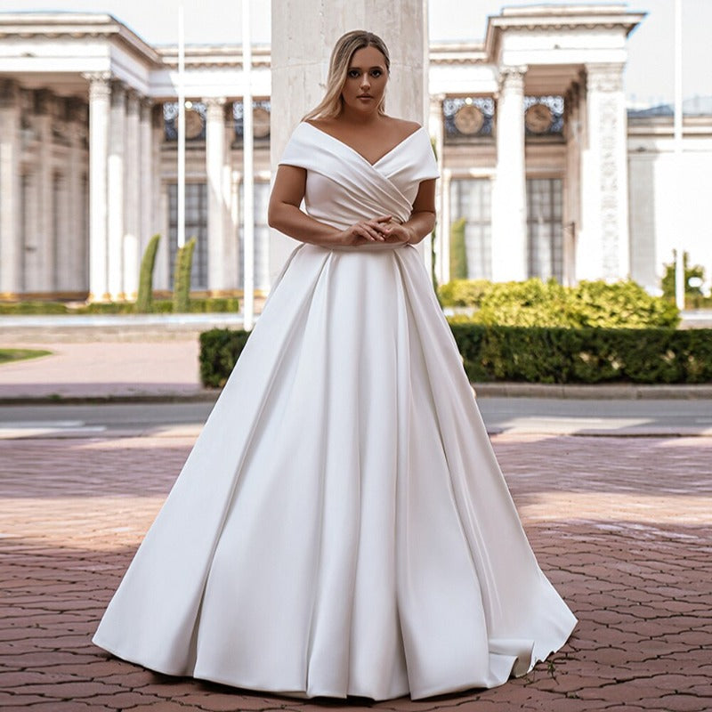 Plus Size Off Shoulder Satin Wedding Dress – Formal Elegance