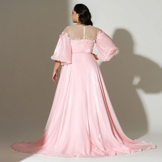 Pink zip up back Plus Size Long Evening Dresses -Formal Elegance
