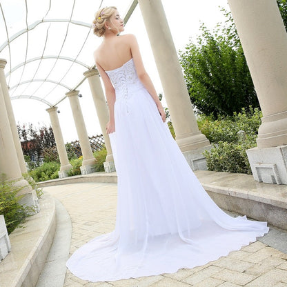 Romantic Beach Strapless Chiffon Wedding Dress WD1011