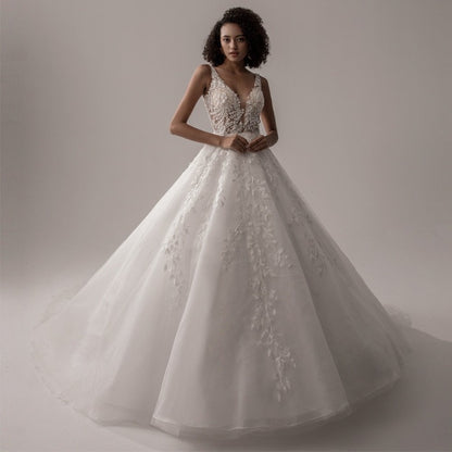 Ball Gown Tulle Lace Boho Wedding Gown WD4003-Formal Elegance