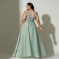 green sheer back with zipper plus size evening dress-formal elegance