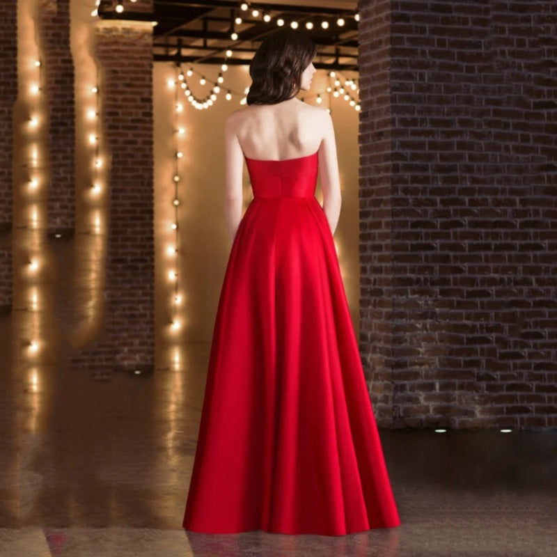 satin strapless open back evening prom dress-formal elegance