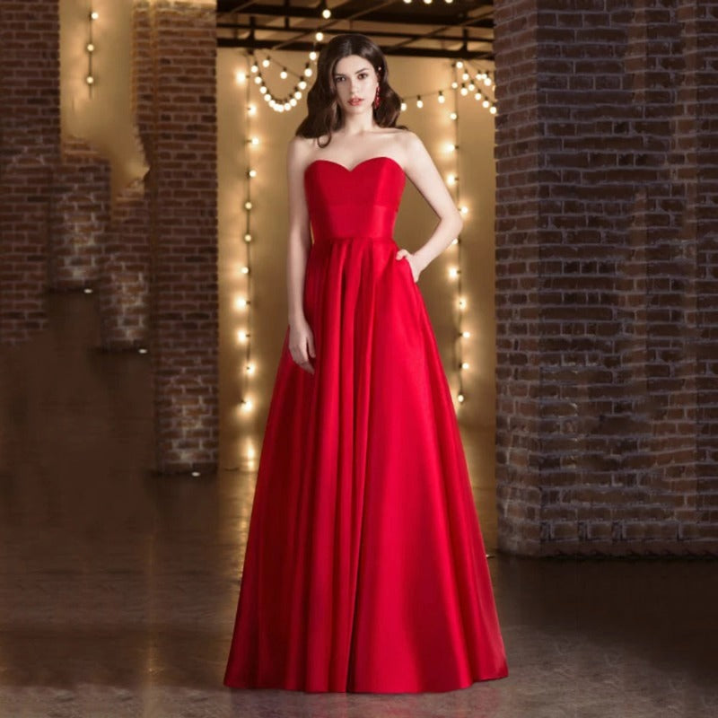 Satin Sweetheart Strapless Evening Prom Gowns EV1109-Formal Elegance