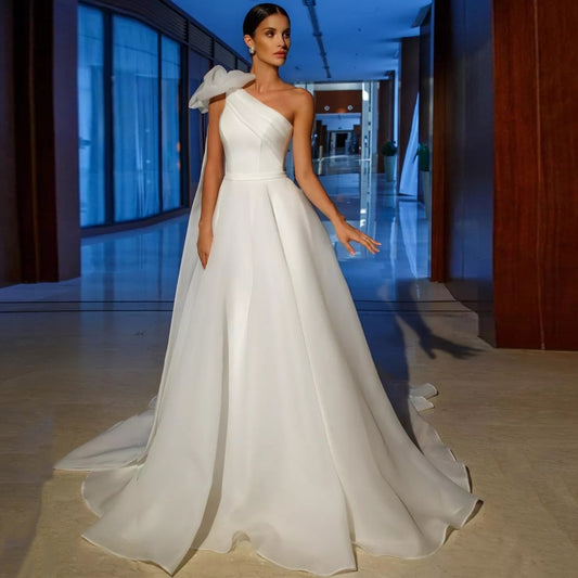 one shoulder a-line wedding dress-formal elegance