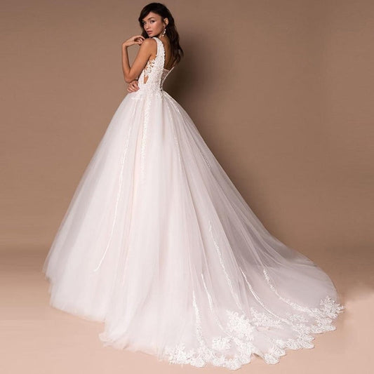 lace up back tulle beaded wedding dress-formal elegance